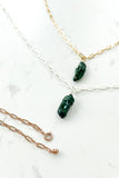 Paper Clip Necklace - FOREST GREEN LONG PEARL