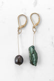 Mismatched Earring -  CHOCOLATE PEARL & FOREST GREEN PEARL